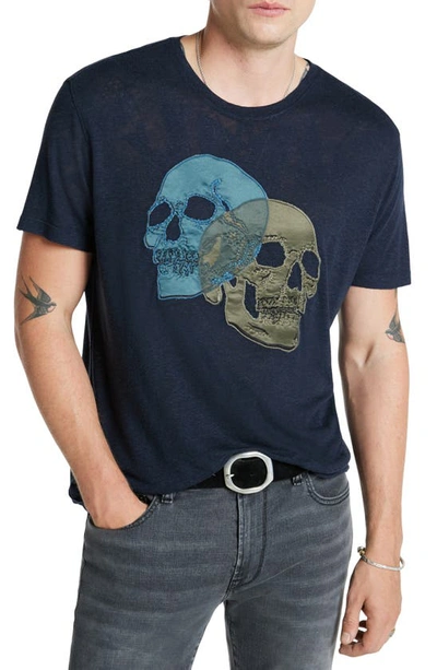 John Varvatos Double Skull Appliqué T-shirt In Navy