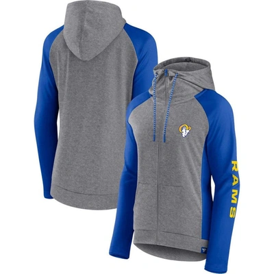 Fanatics Branded  Heather Gray/college Royal Los Angeles Rams Blind Side Lightweight Full-zip Hoodie In Heather Gray,college Royal