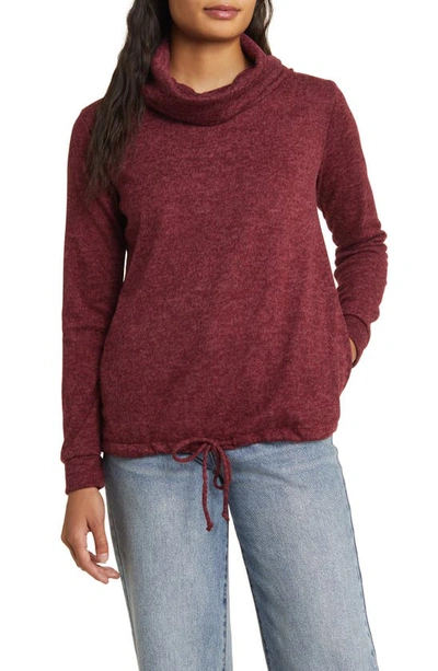 Loveappella Cowl Neck Knit Top In Burgundy