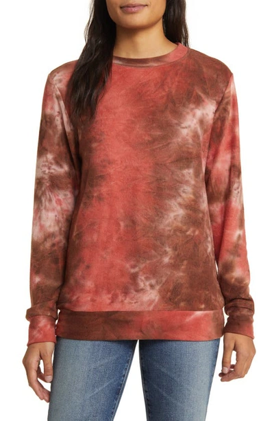 Loveappella Tie Dye Long Sleeve Hacci Knit Top In Cinnamon