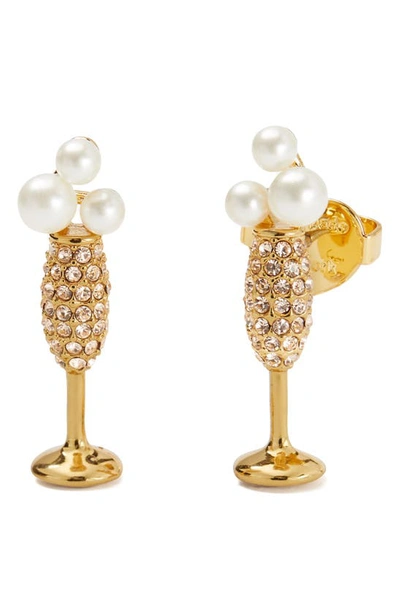 Kate Spade Champagne Glass Stud Earrings In Gold/white