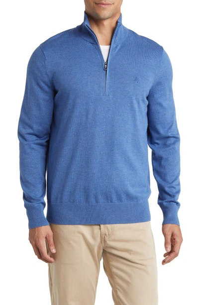 Brooks Brothers Half Zip Supima® Cotton Sweater In Dark Blue Heather
