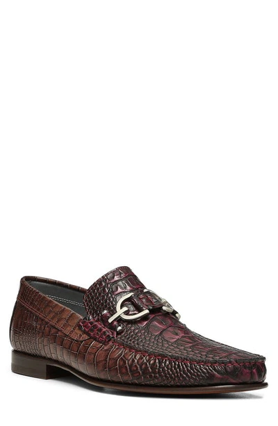 Donald Pliner Dacio Croc Embossed Bit Loafer In Oxblood Rd