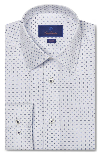 David Donahue Trim Fit Geometric Print Dress Shirt In White Blue