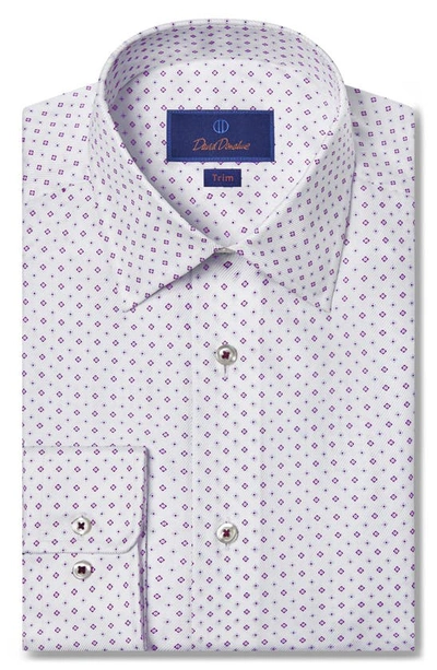 David Donahue Trim Fit Geometric Print Dress Shirt In Whiite/purple