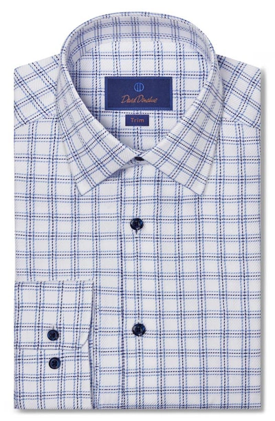 David Donahue Trim Fit Check Twill Dress Shirt In White/blue