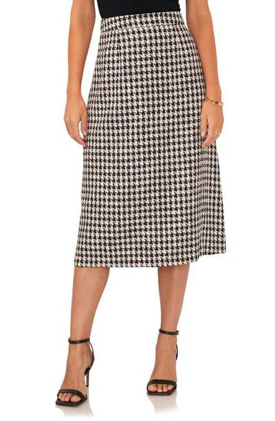 Vince Camuto Houndstooth Cotton Tweed Midi Skirt In Black