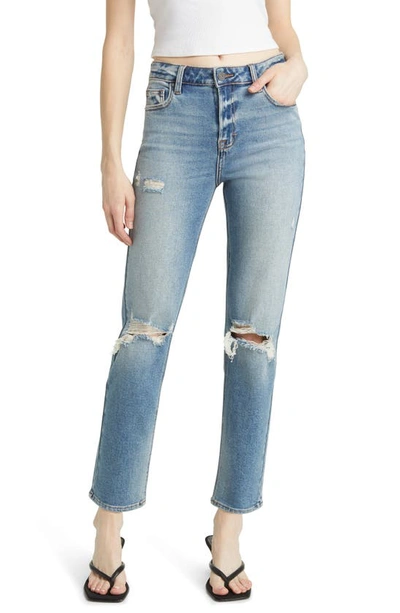 Hidden Jeans Distressed Straight Leg Jeans In Med Wash