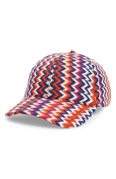 Missoni Chevron Stripe Wool Blend Knit Baseball Cap In Fuchsia