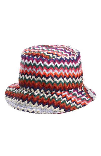 Missoni Chevron Stripe Wool Blend Knit Bucket Hat In Purple Multi