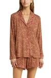 Nordstrom Moonlight Eco Long Sleeve Stretch Modal Short Pajamas In Tan Leopard Spots