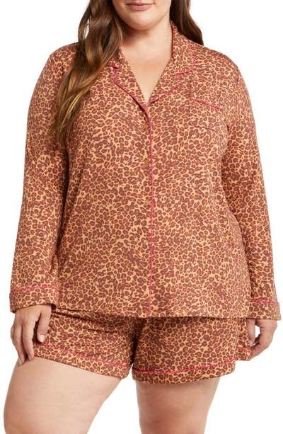 Nordstrom Moonlight Eco Long Sleeve Stretch Modal Short Pajamas In Tan Leopard Spots