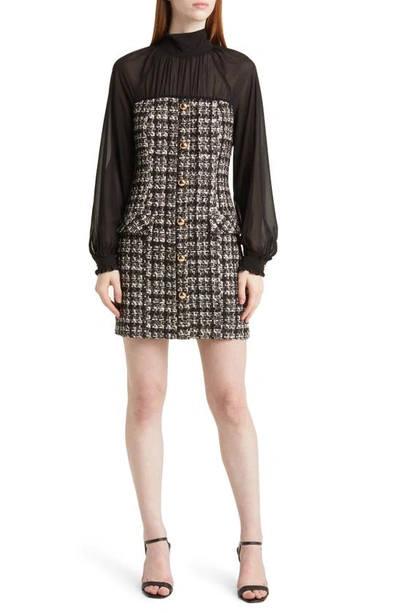 Zoe And Claire Mixed Media Long Sleeve Minidress In Black