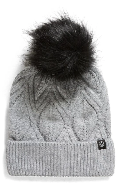 Treasure & Bond Cable Knit Beanie With Faux Fur Pompom In Grey Monument
