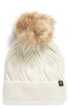 Treasure & Bond Cable Knit Beanie With Faux Fur Pompom In Ivory Egret