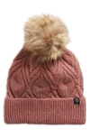 Treasure & Bond Cable Knit Beanie With Faux Fur Pompom In Pink Peach