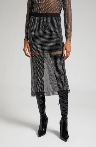 Gestuz Yadegz Crystal Embellished Mesh Midi Skirt In Metallic