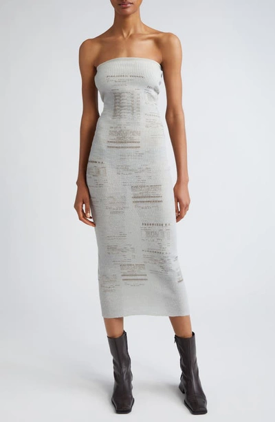 Paloma Wool Mercat Receipt Print Rib Merino Wool Blend Tube Jumper Dress In Greyish Blue