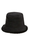 Ugg Tasman Stitch Genuine Shearling Bucket Hat In Black