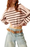 Free People Easy Street Stripe Rib Crop Sweater In Pink Lotus Combo