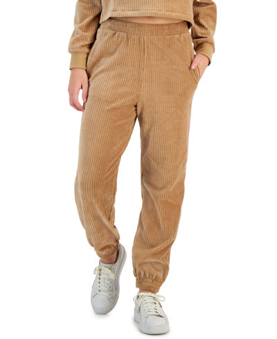 Self Esteem Juniors Cropped Quarter Zip Corduroy Sweatshirt Jogger Pants In Ivory