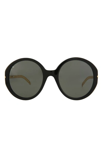 Gucci 56mm Oversize Round Sunglasses In Black Gold Grey