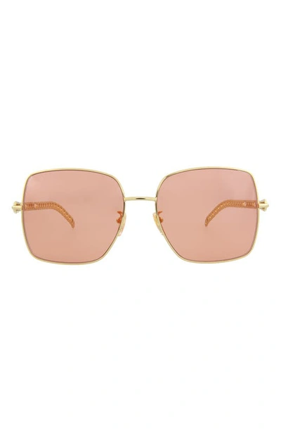 Gucci 61mm Square Sunglasses In Gold Gold Orange