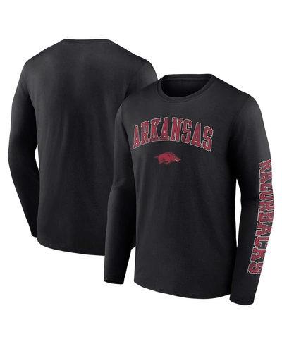 Fanatics Men's  Black Arkansas Razorbacks Distressed Arch Over Logo Long Sleeve T-shirt