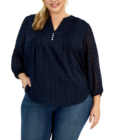 Tommy Hilfiger Plus Size Daisy Clip Pintucked Tunic Top In Sky Captain