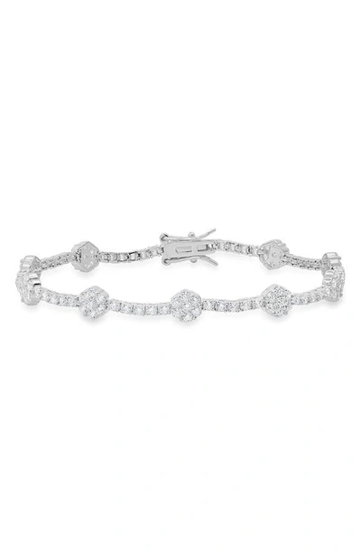 Queen Jewels Cz Floral Station Chain Bracelet In Silver