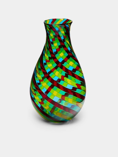 F & M Ballarin Filigrana Hand-blown Murano Glass Vase In Multi