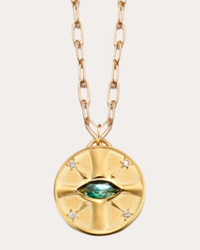 Elizabeth Moore Women's Oregon Sunstone Eye Of The Sun Pendant Necklace In Green