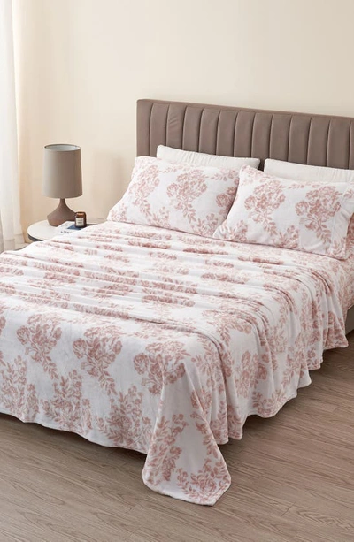 Woven & Weft Printed Plush Velour Sheet Set In Toile - Blush Pink