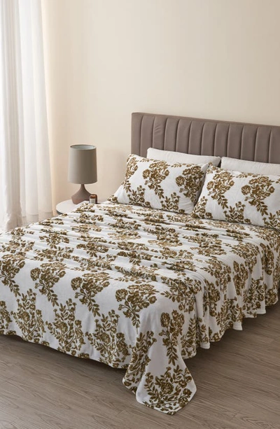 Woven & Weft Printed Plush Velour Sheet Set In Toile - Olive