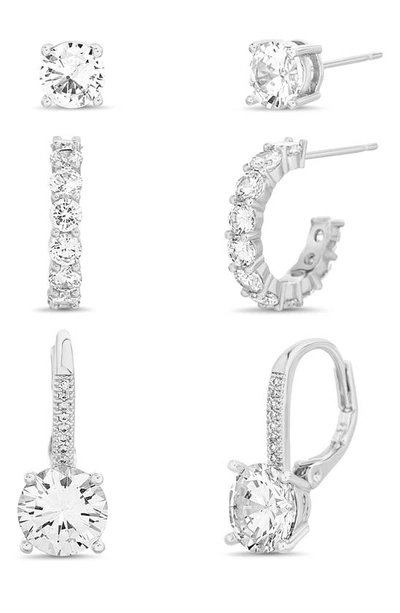 Nes Jewelry Cz 3-piece Earring Set In White