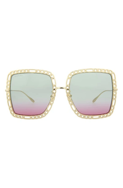 Gucci 57mm Oversize Square Sunglasses In Gold Gold Light Blue