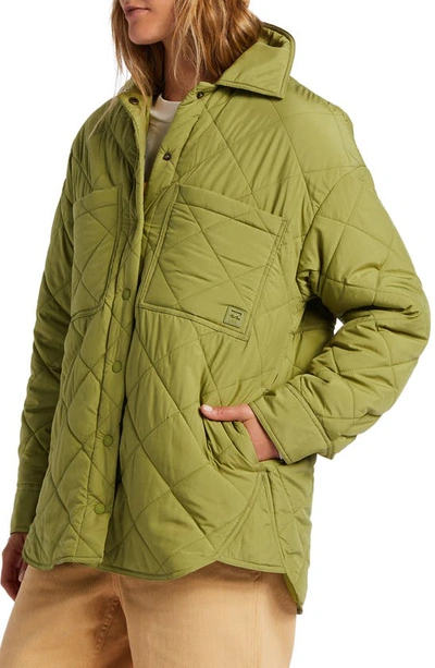 Billabong Transport Waterproof Snap-up Shacket In Green Eyes