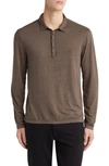 John Varvatos Marty Long Sleeve Burnout Polo In Wood Brown