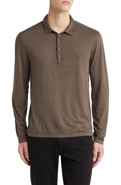 John Varvatos Marty Long Sleeve Burnout Polo In Wood Brown