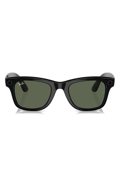 Ray Ban Meta 50mm Bluetooth Wayfarer Glasses In Shiny Black