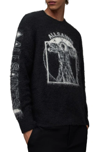 Allsaints Insignia Crewneck Sweater In Black