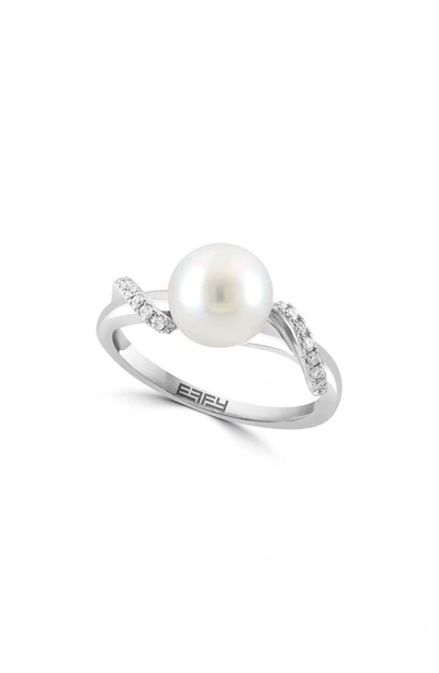 Effy Sterling Silver 8mm Freshwater Pearl & Diamond Ring In White Pearl/ Silver
