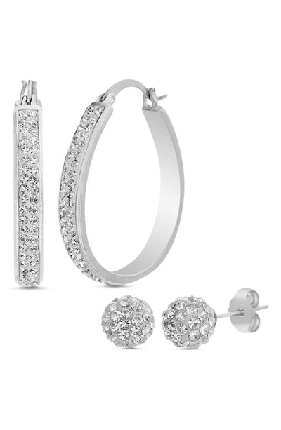 Nes Jewelry Set Of 2 Pavé Crystal Ball Stud & Hoop Earrings In Metallic