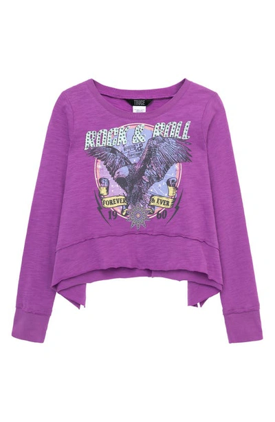 Truce Kids' Rock 'n' Roll Embellished Long Sleeve Cotton Graphic T-shirt In Violet