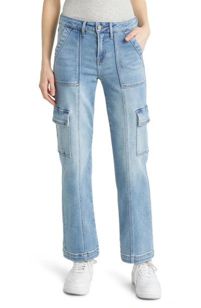 Hidden Jeans Crop Straight Leg Cargo Jeans In Med Wash