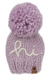 Pine + Poppy Babies' Hi Embroidered Pompom Hat In Light Purple