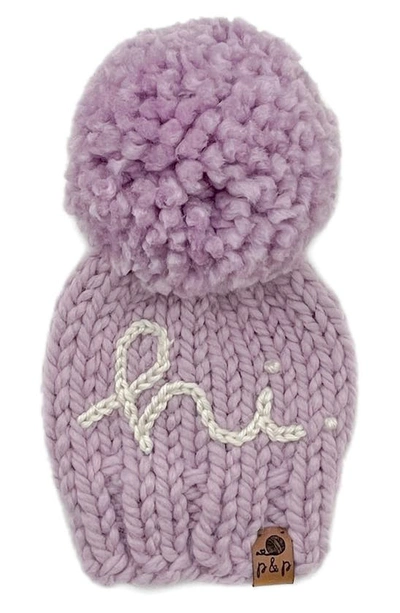 Pine + Poppy Kids' Hi Embroidered Pompom Hat In Light Purple