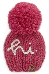 Pine + Poppy Babies' Hi Embroidered Pompom Hat In Rich Pink