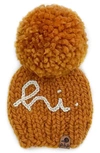 Pine + Poppy Babies' Hi Embroidered Pompom Hat In Golden Orange