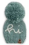 Pine + Poppy Babies' Hi Embroidered Pompom Hat In Soft Green